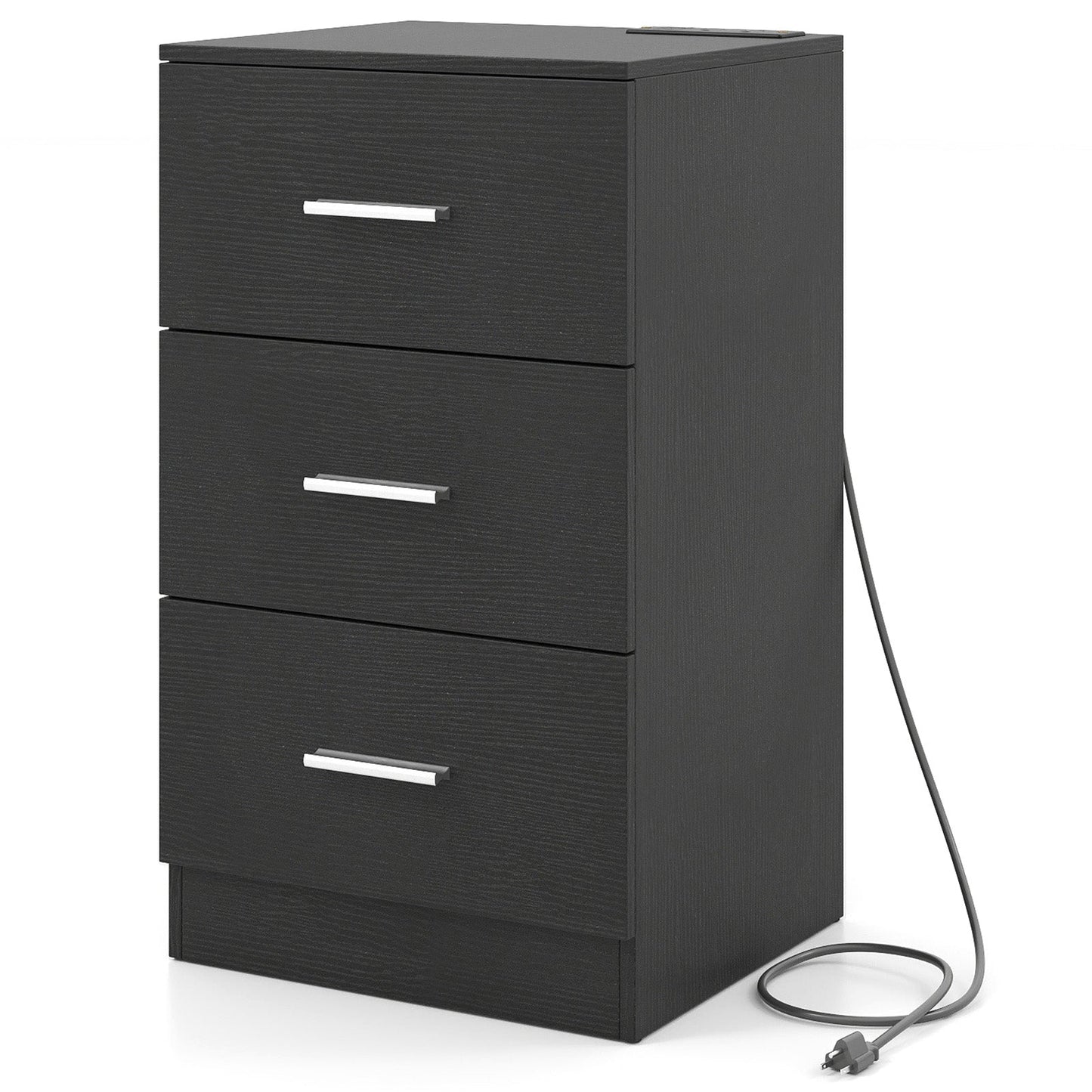 Nightstand with Charging Station End Table with 3 Storage Drawers Bedside Table for Bedroom