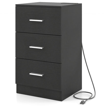 Nightstand with Charging Station End Table with 3 Storage Drawers Bedside Table for Bedroom