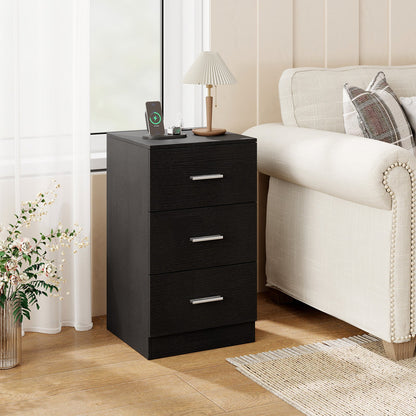 Nightstand with Charging Station End Table with 3 Storage Drawers Bedside Table for Bedroom