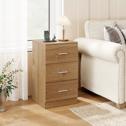 Nightstand with Charging Station End Table with 3 Storage Drawers Bedside Table for Bedroom