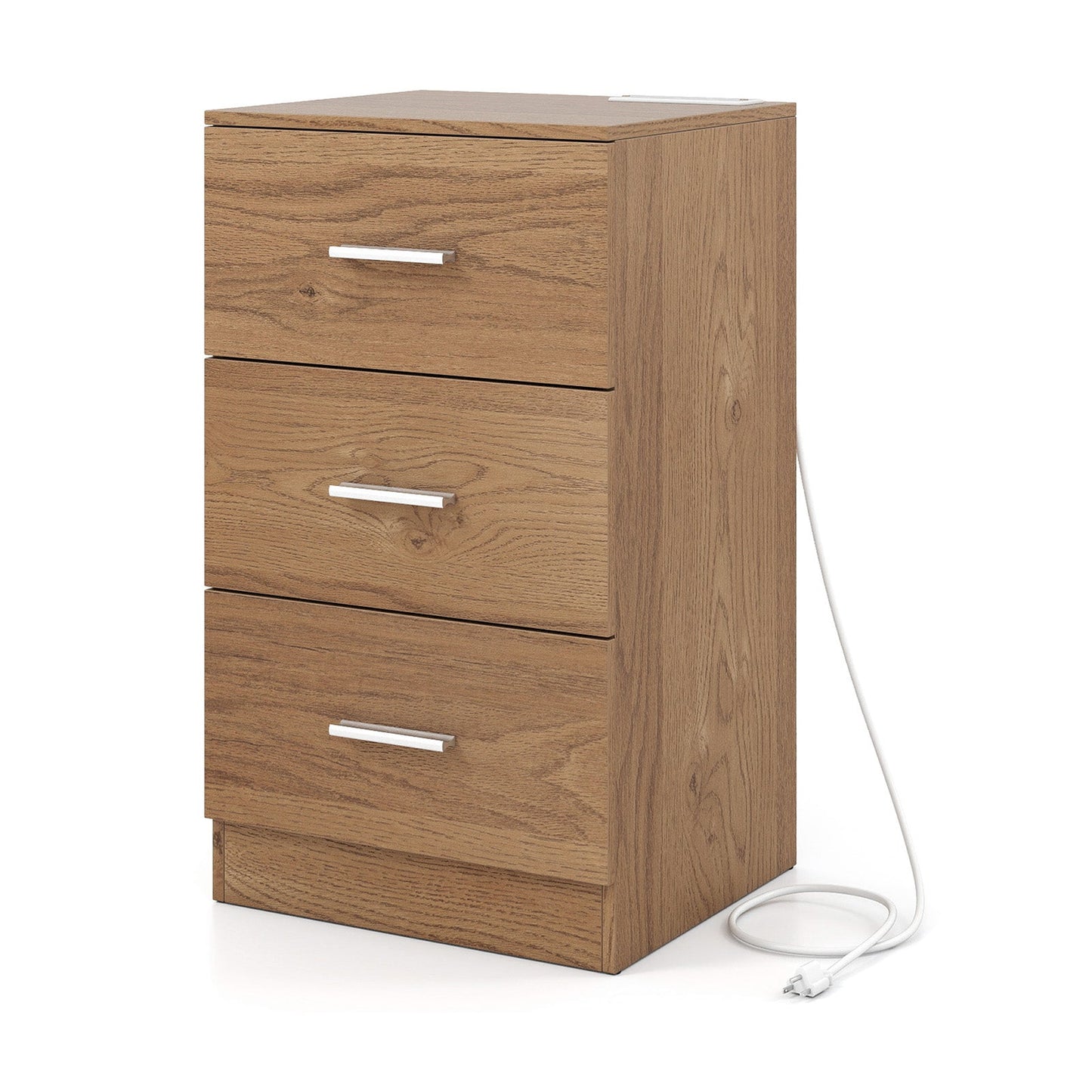 Nightstand with Charging Station End Table with 3 Storage Drawers Bedside Table for Bedroom