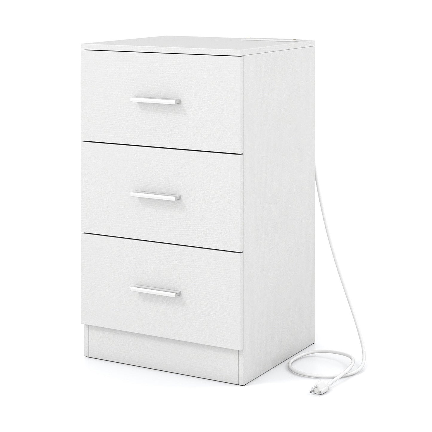 Nightstand with Charging Station End Table with 3 Storage Drawers Bedside Table for Bedroom