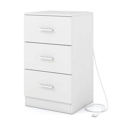 Nightstand with Charging Station End Table with 3 Storage Drawers Bedside Table for Bedroom