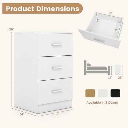 Nightstand with Charging Station End Table with 3 Storage Drawers Bedside Table for Bedroom