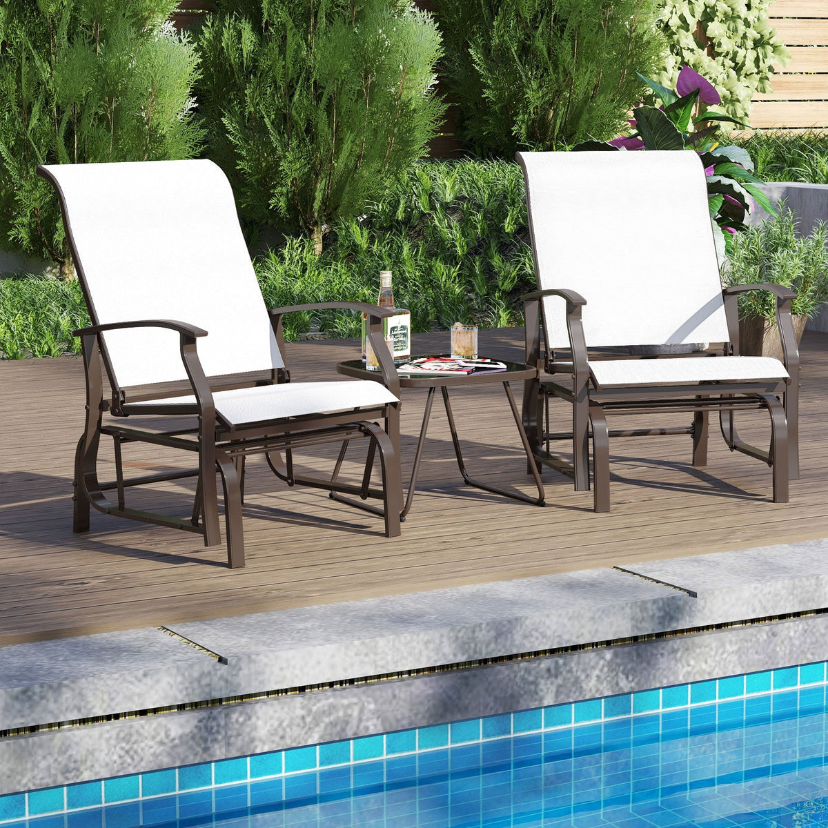 Outdoor Glider Chairs Set of 2 with Ergonomic Backrest and Seat