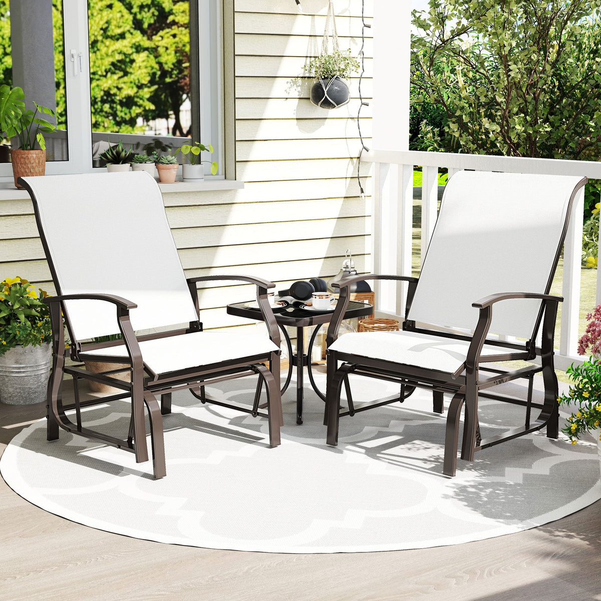 Outdoor Glider Chairs Set of 2 with Ergonomic Backrest and Seat