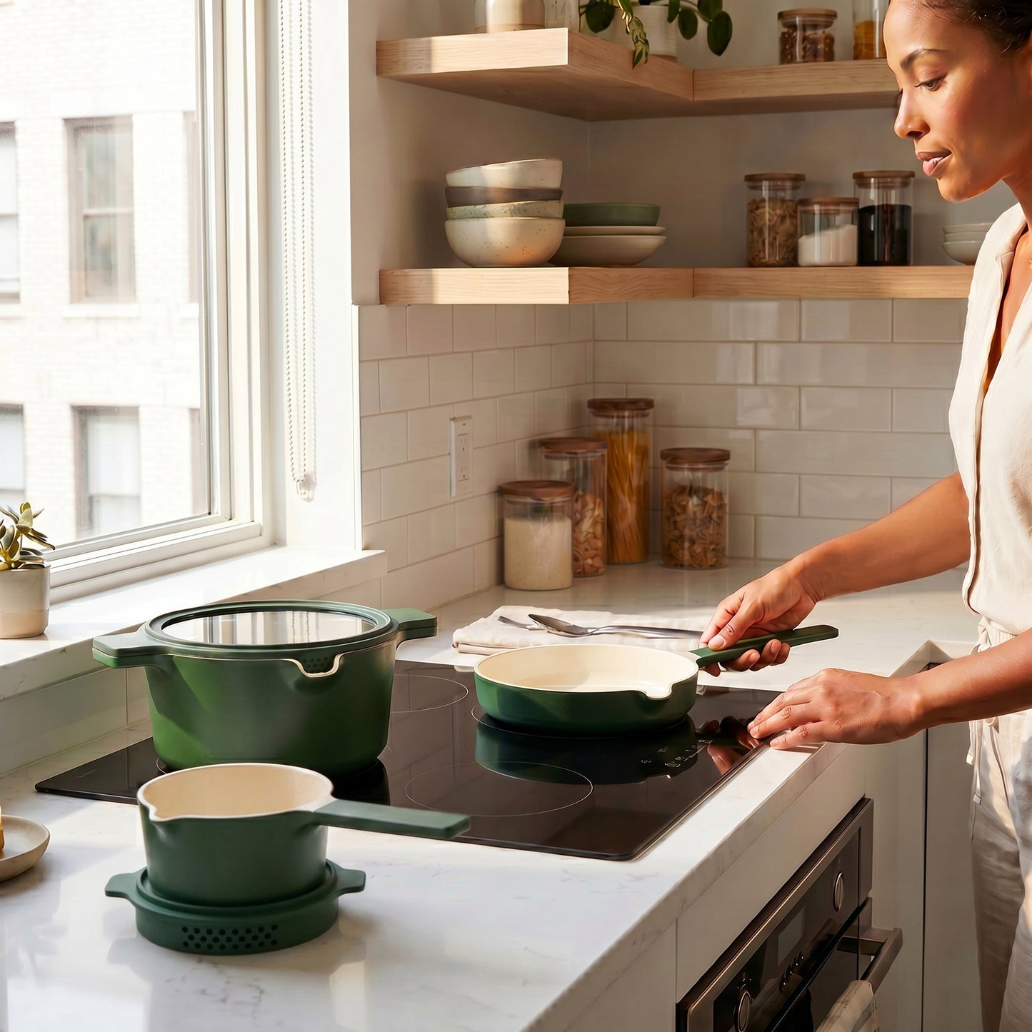 Ceramic Nonstick 5-Piece Stackable Cookware Set