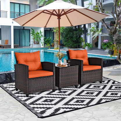 3 Piece Patio Rattan Furniture Set Cushioned