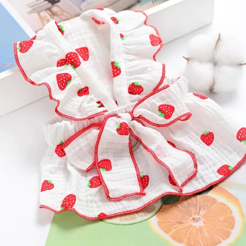 Strawberry Print Pet Dress Cat Dog Swimsuit