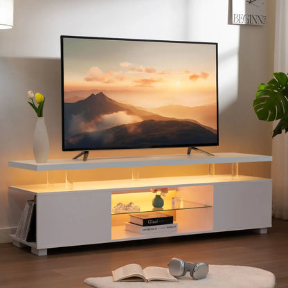 LED TV Stand White Entertainment Center, Storage