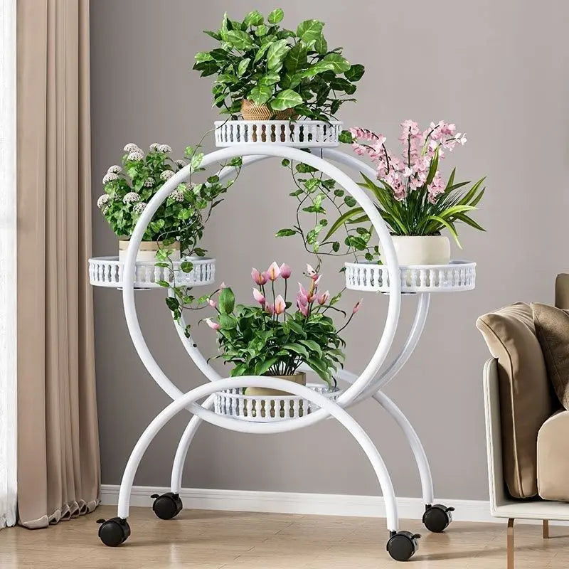 Metal Multi Tiers Rolling Plant Stand Indoor Outdoor Plant Shelf Pot Holder Home Living Room Balcony Plant Stand Outdoor