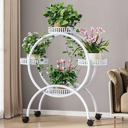 Metal Multi Tiers Rolling Plant Stand Indoor Outdoor Plant Shelf Pot Holder Home Living Room Balcony Plant Stand Outdoor