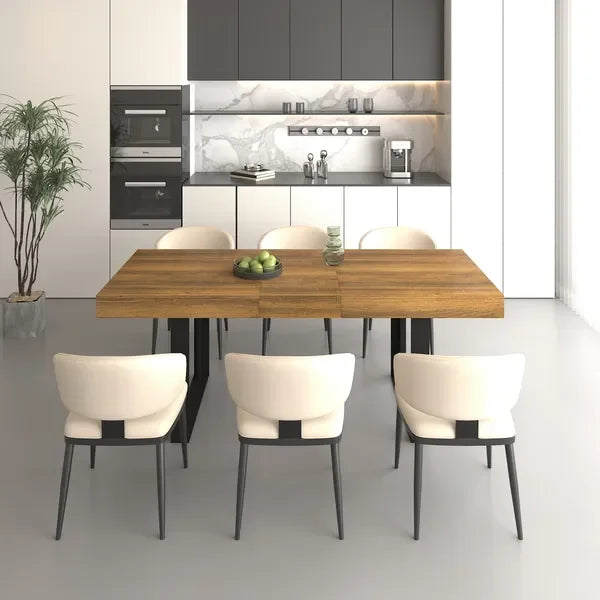 Recextendable dining table aged effect wood and black