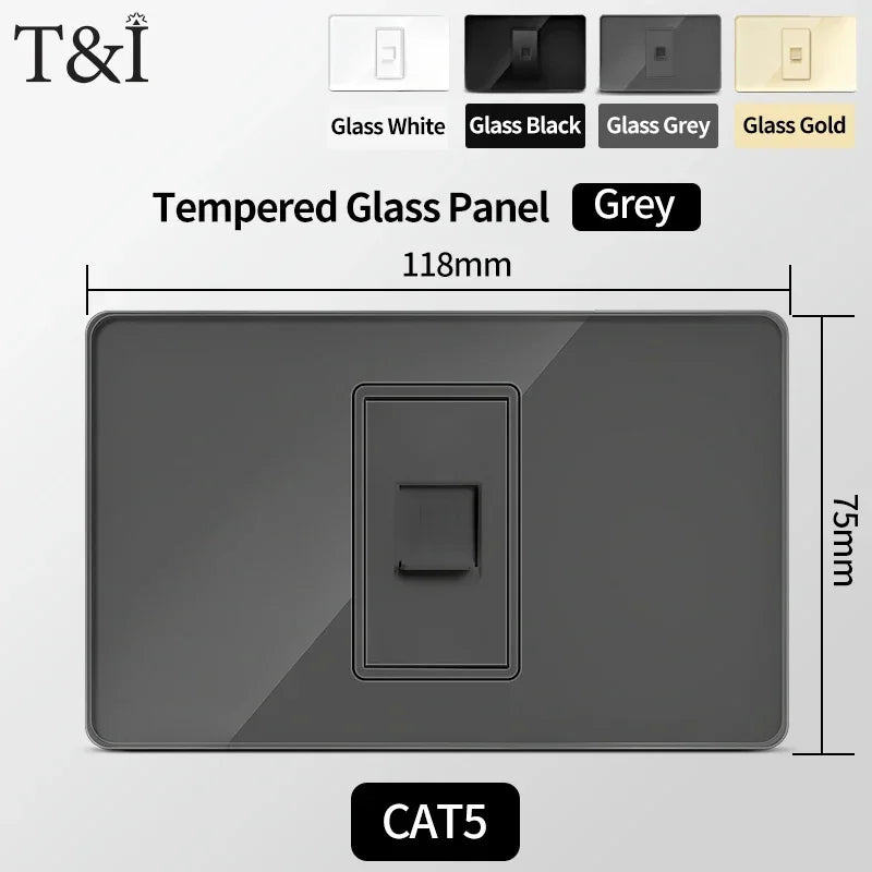 118 Series 118*75mm Tempered Glass US Thai Wall Socket Dual USB Type-C Ports Light Switch Smart Home Appliance 110V Home Office