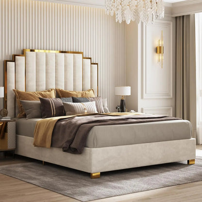 King Size Upholstered Bed, Modern Velvet Frame