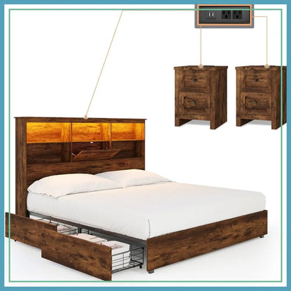 3-Piece Bedroom Set: Queen Bed Frame, 2 Nightstands