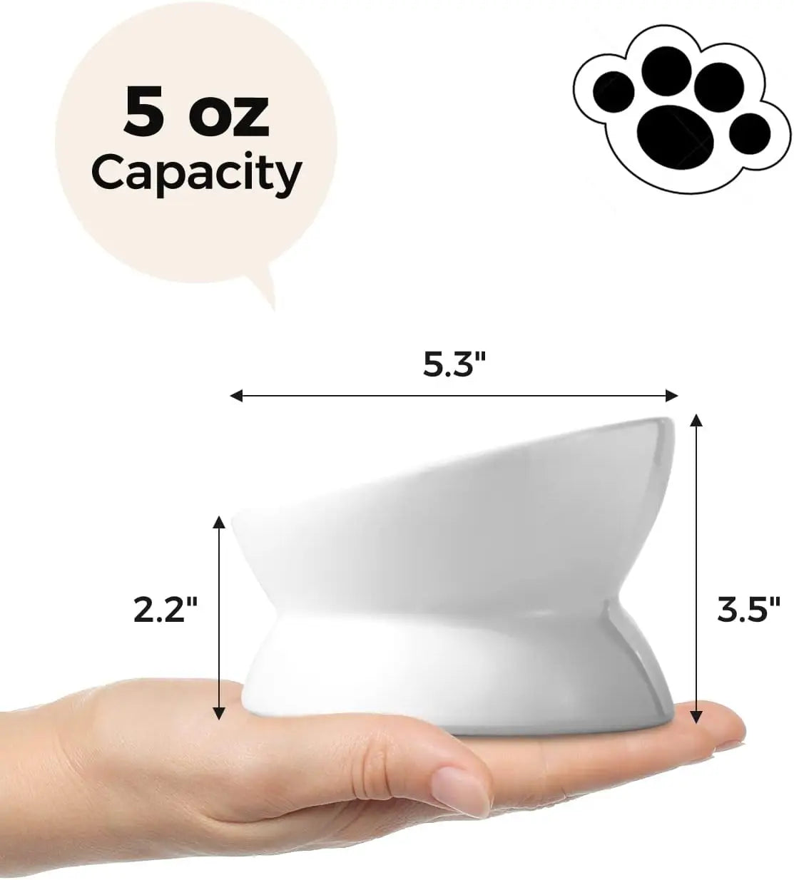 Elevated Cat Bowl, 5 Oz Ceramic Raise