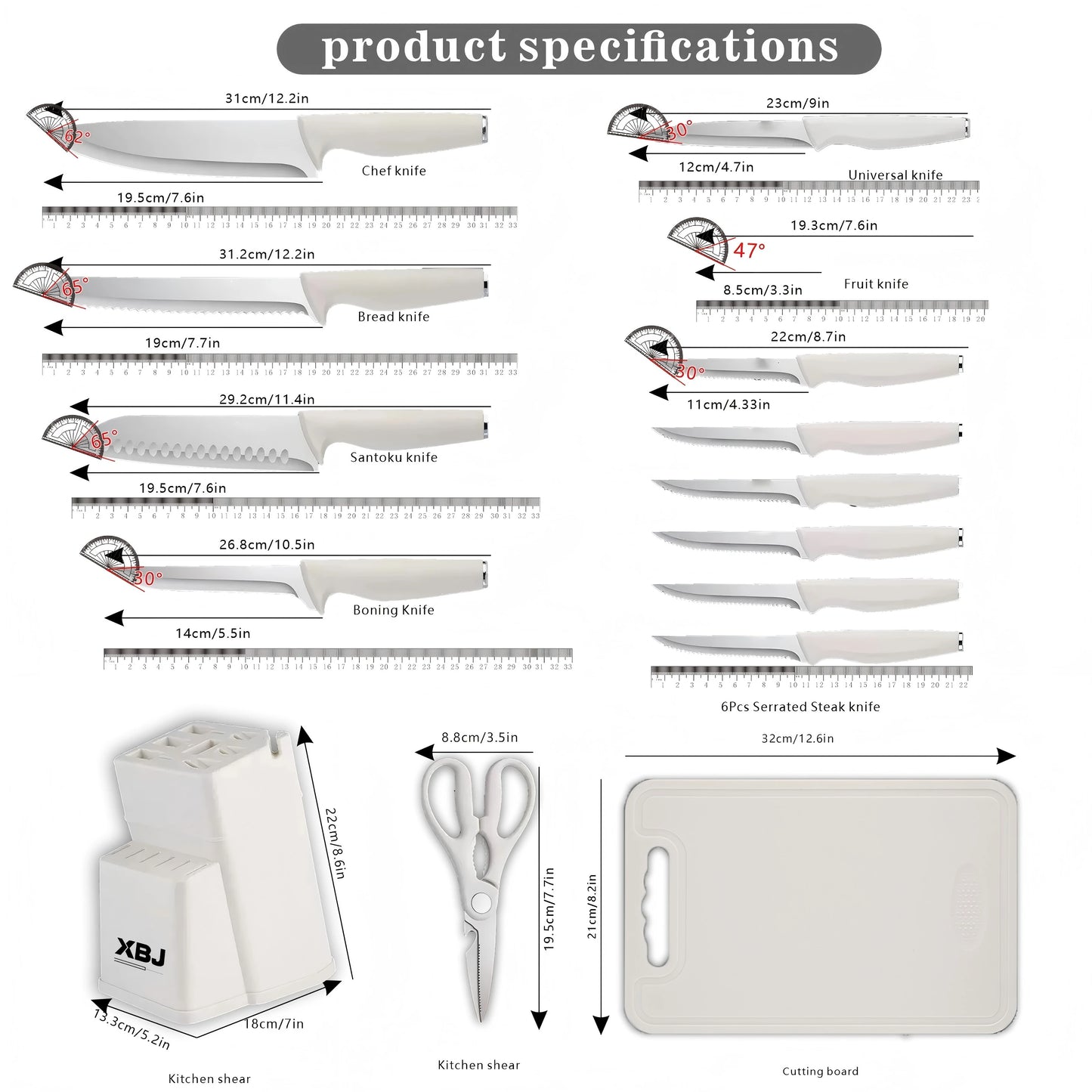 15 pieces kitchen stainless steel knife set