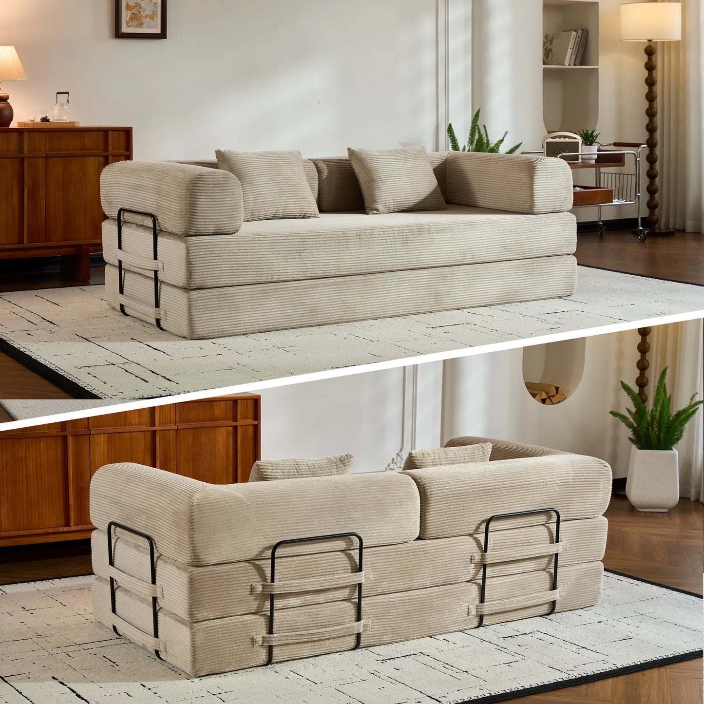 79" Folding Convertible Sofa Bed, Corduroy Futon, Loveseat