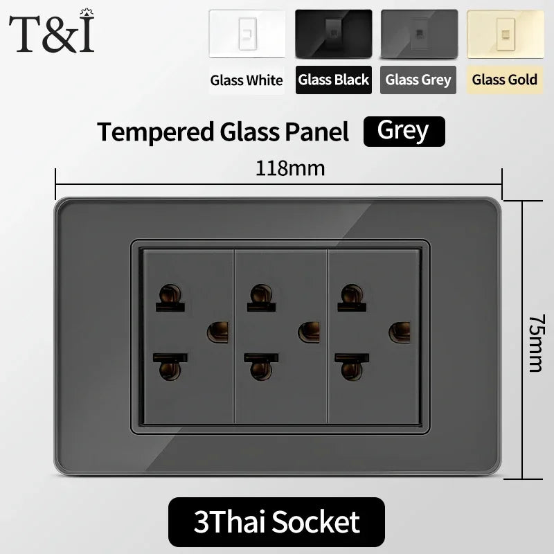 118 Series 118*75mm Tempered Glass US Thai Wall Socket Dual USB Type-C Ports Light Switch Smart Home Appliance 110V Home Office