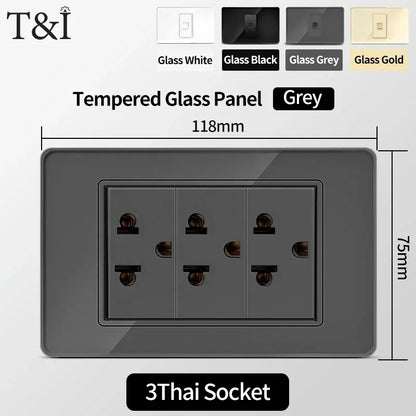 118 Series 118*75mm Tempered Glass US Thai Wall Socket Dual USB Type-C Ports Light Switch Smart Home Appliance 110V Home Office