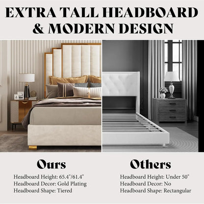 King Size Upholstered Bed, Modern Velvet Frame