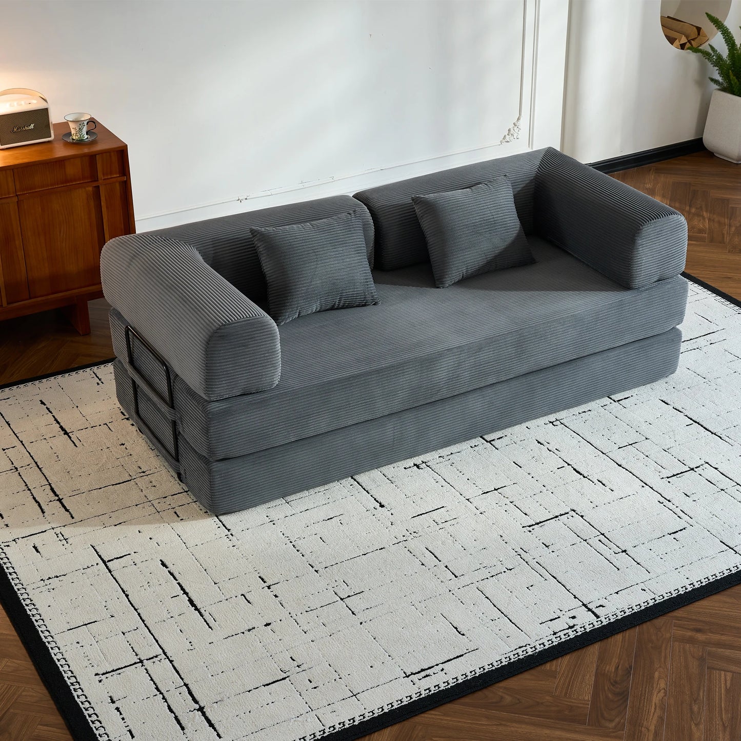 79" Folding Convertible Sofa Bed, Corduroy Futon, Loveseat
