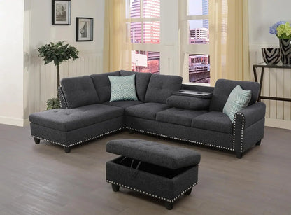 Sectional Sofa Couch, Modern, Chaise Lounge, 2 Pillows