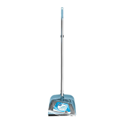 Broom Dustpan, Long Handle, Compact Durable Rubber