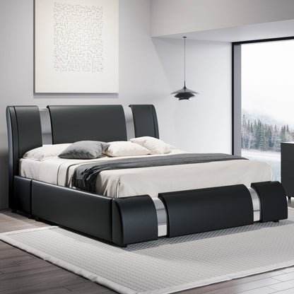 Modern Faux Leather Bed Frame with Iron Pieces