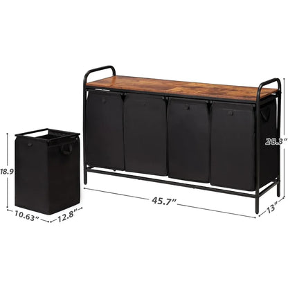 4-Section Laundry Hamper with Shelf