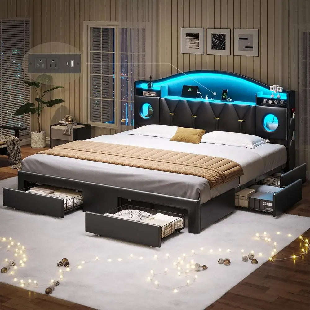 Bed e King Size with 6 Storage Drawers