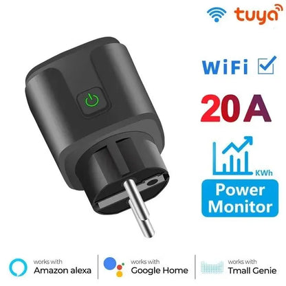 WiFi EU Smart Socket Plug With Tuya App Outlet 20A Adapter Power Monitor Wireless Remote Control APP For Google Home Alexa