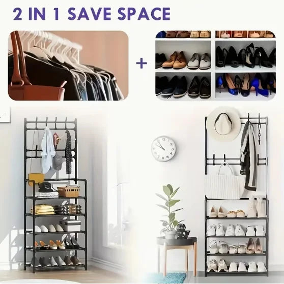 5-Tier Freestanding Coat, Shoe Rack Entryway Shelf