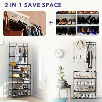 5-Tier Freestanding Coat, Shoe Rack Entryway Shelf
