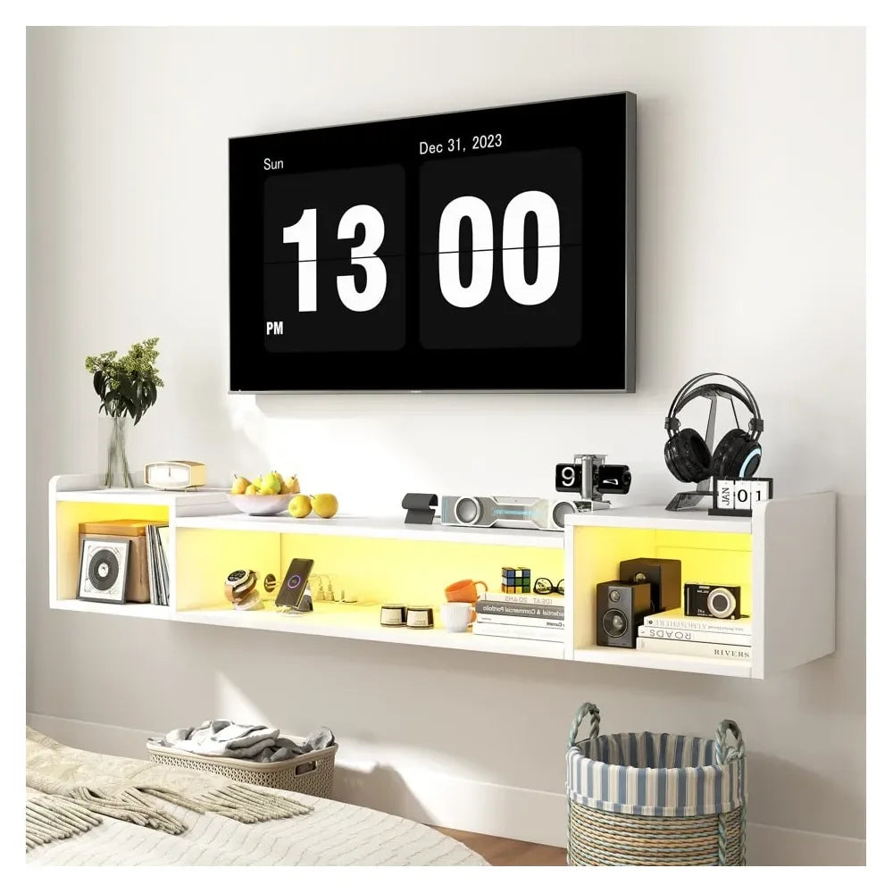 Floating TV Stand LED Lights Power Outlets