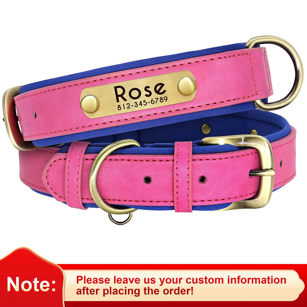 Customized Leather Nameplate Dog Collar Free Engraving Name