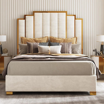 King Size Upholstered Bed, Modern Velvet Frame