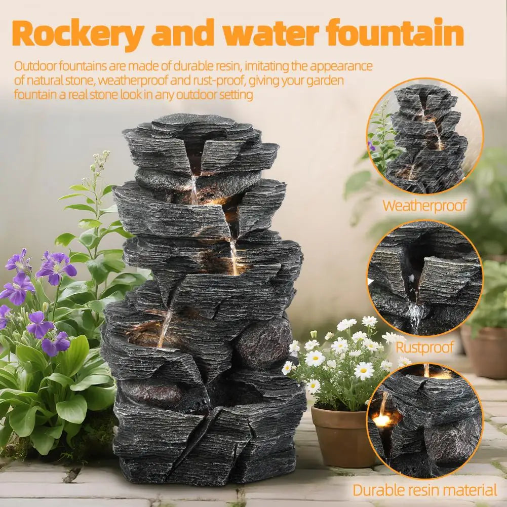 Waterfall-style Rock Water Feature Fountain, Garden Waterfall