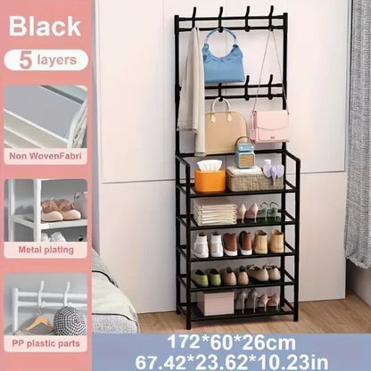 5-Tier Freestanding Coat, Shoe Rack Entryway Shelf