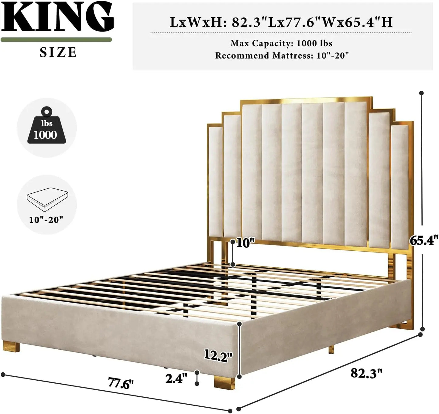 King Size Upholstered Bed, Modern Velvet Frame