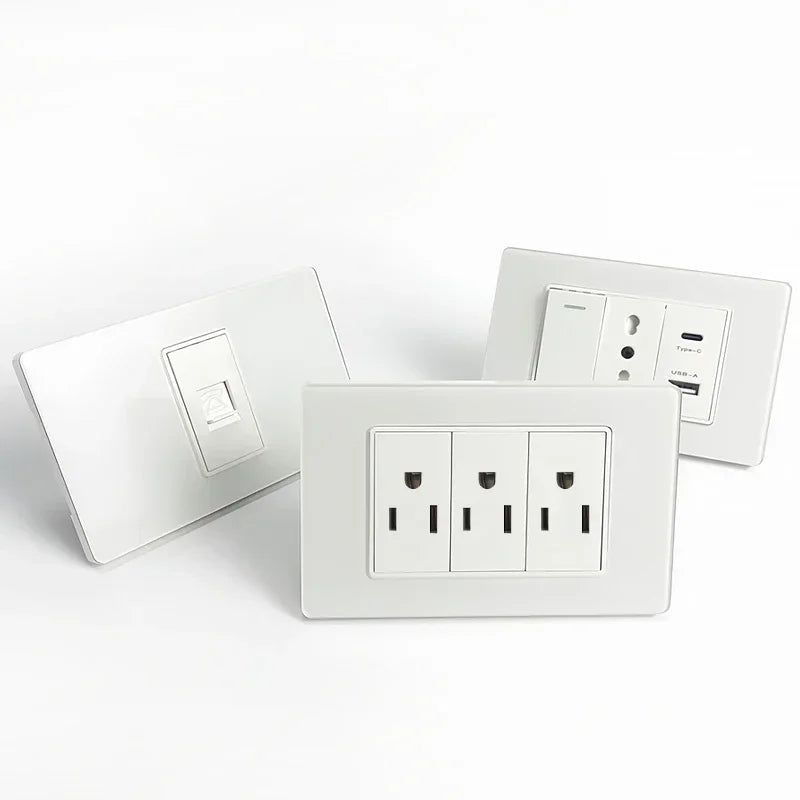 118 Series 118*75mm Tempered Glass US Thai Wall Socket Dual USB Type-C Ports Light Switch Smart Home Appliance 110V Home Office