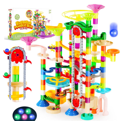 Glowing Marble Run, Motorized Elevator Construction Building Blocks