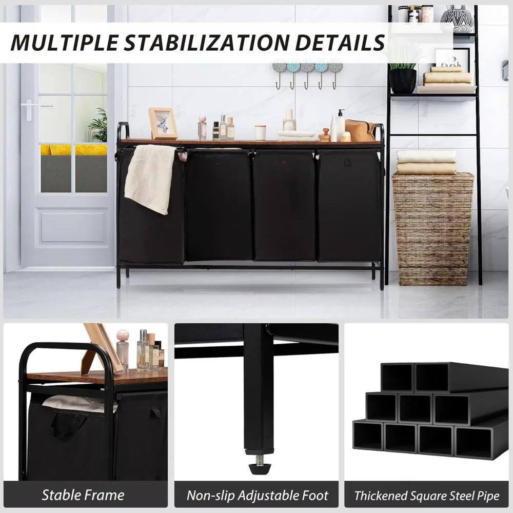 4-Section Laundry Hamper with Shelf