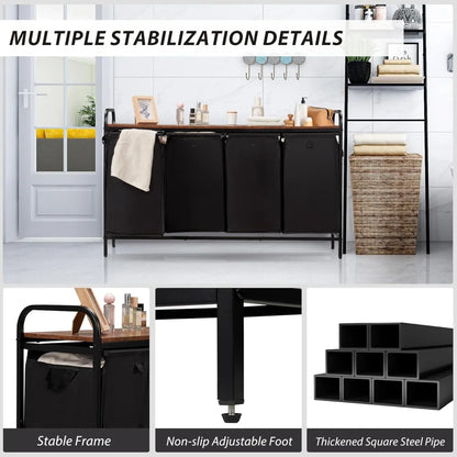 4-Section Laundry Hamper with Shelf
