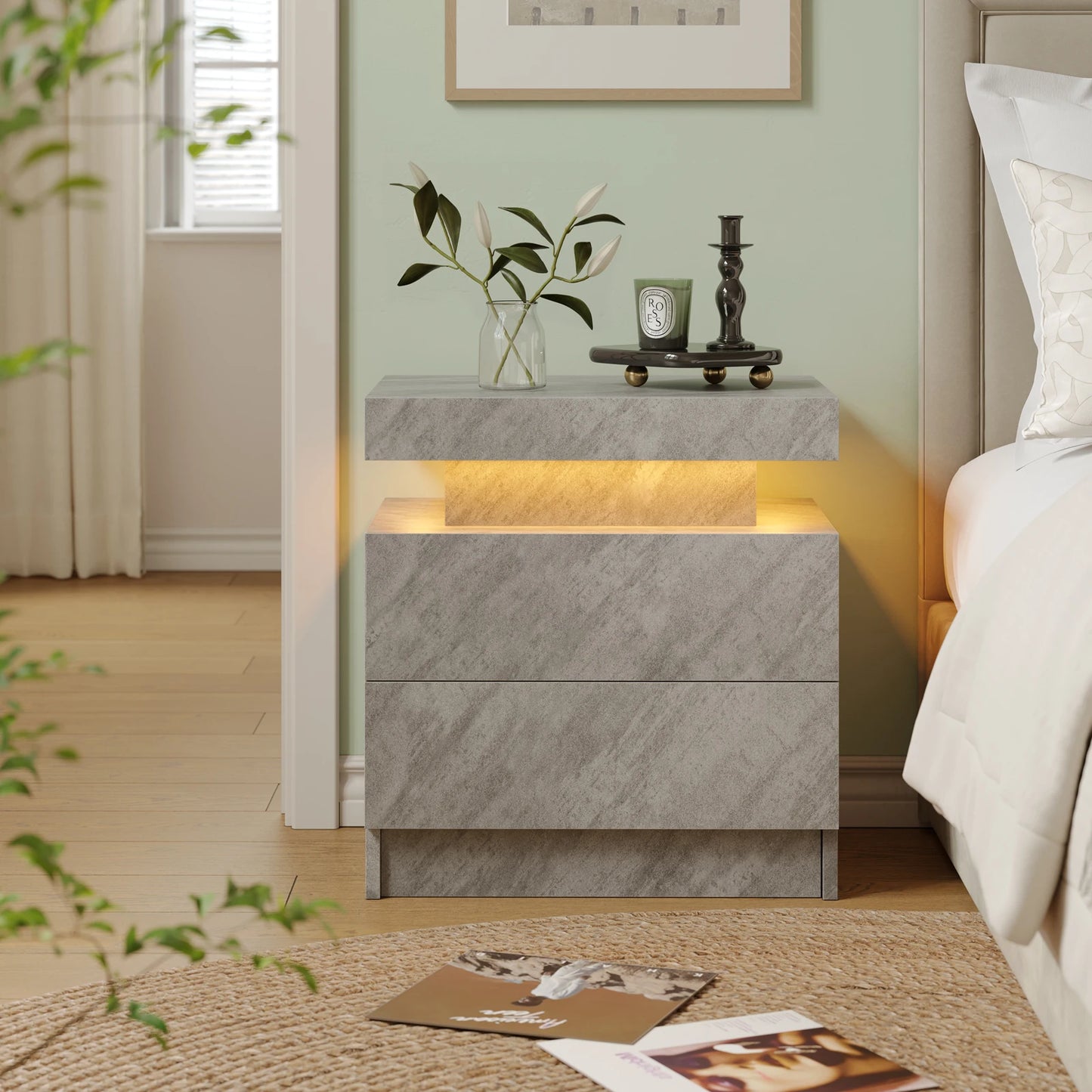 Cubehom LED Nightstands with 2 Drawers