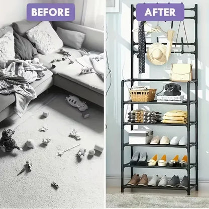5-Tier Freestanding Coat, Shoe Rack Entryway Shelf