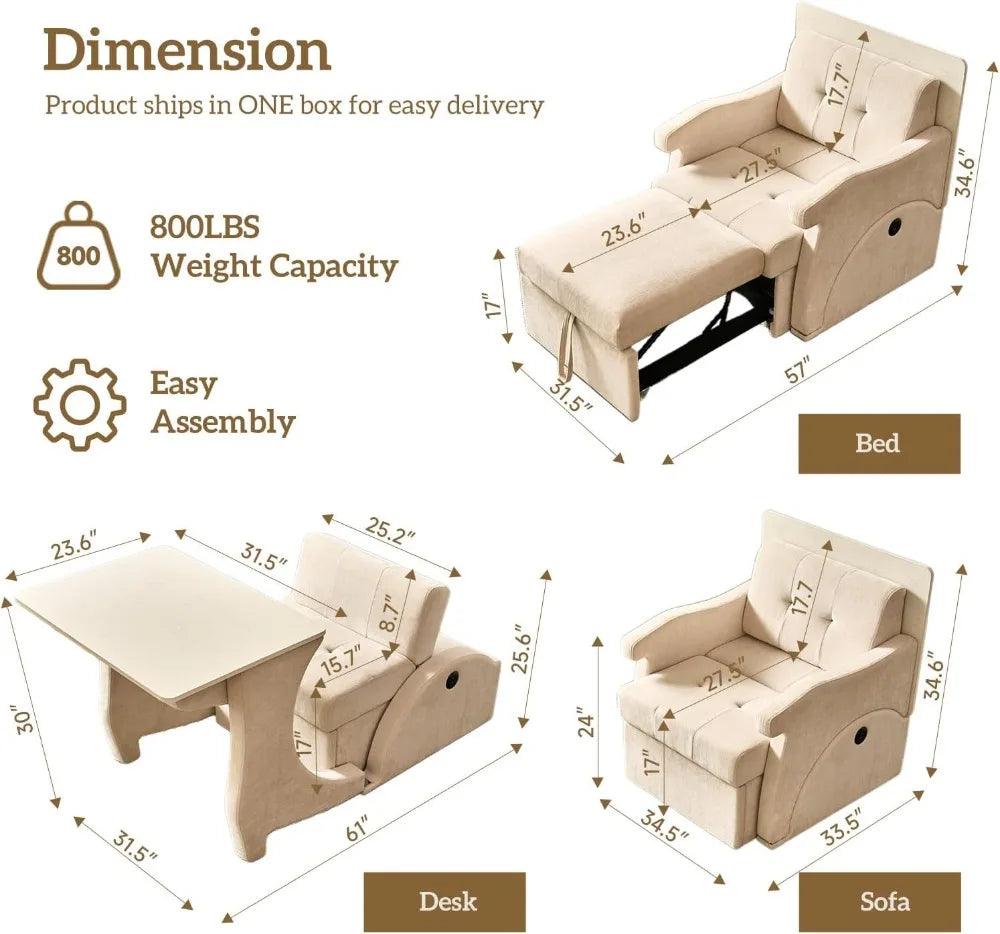 5 in 1 Convertible Sofa Bed, Foldable Sleeper Chair