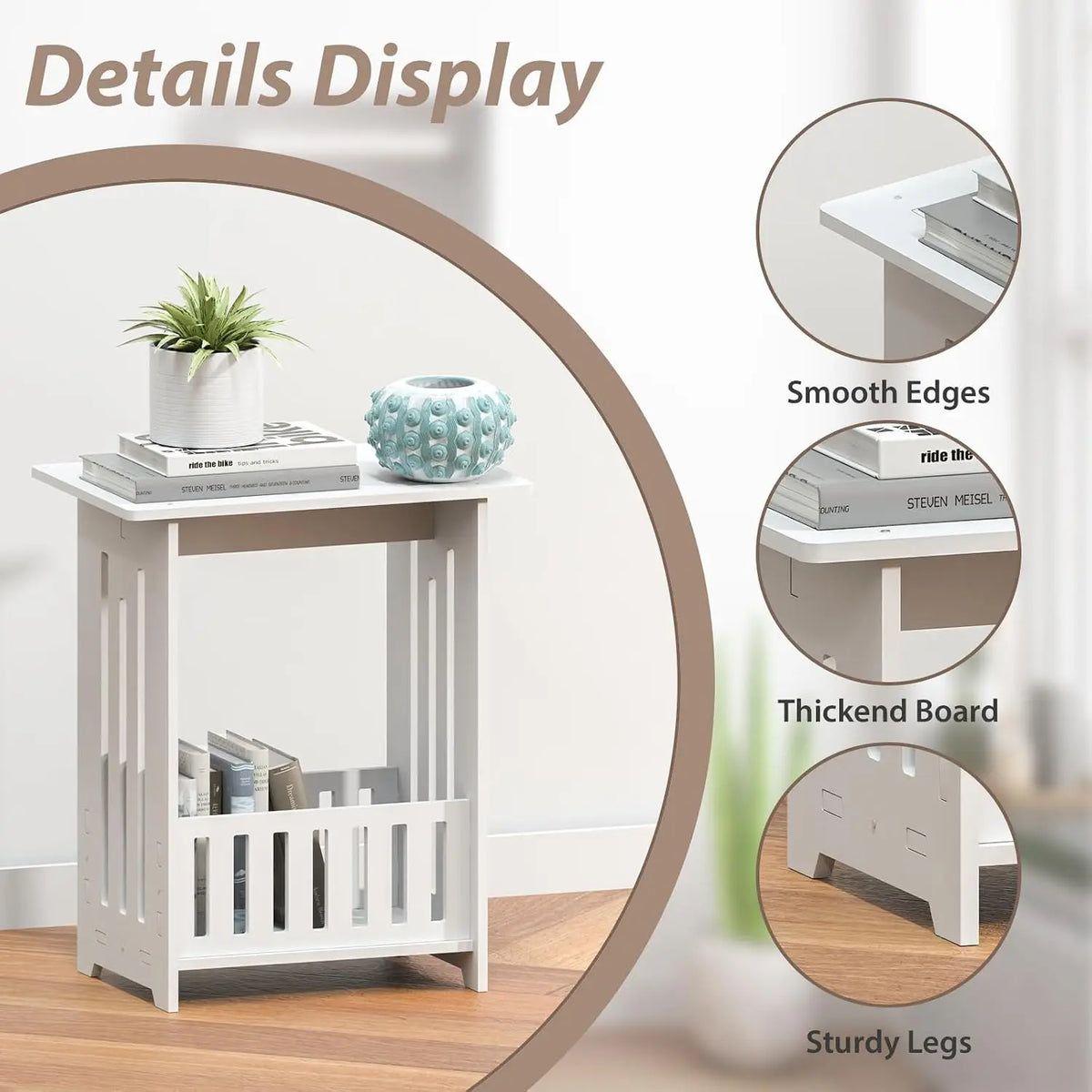 Small White Bedside Table, Nightstand for Bedroom,