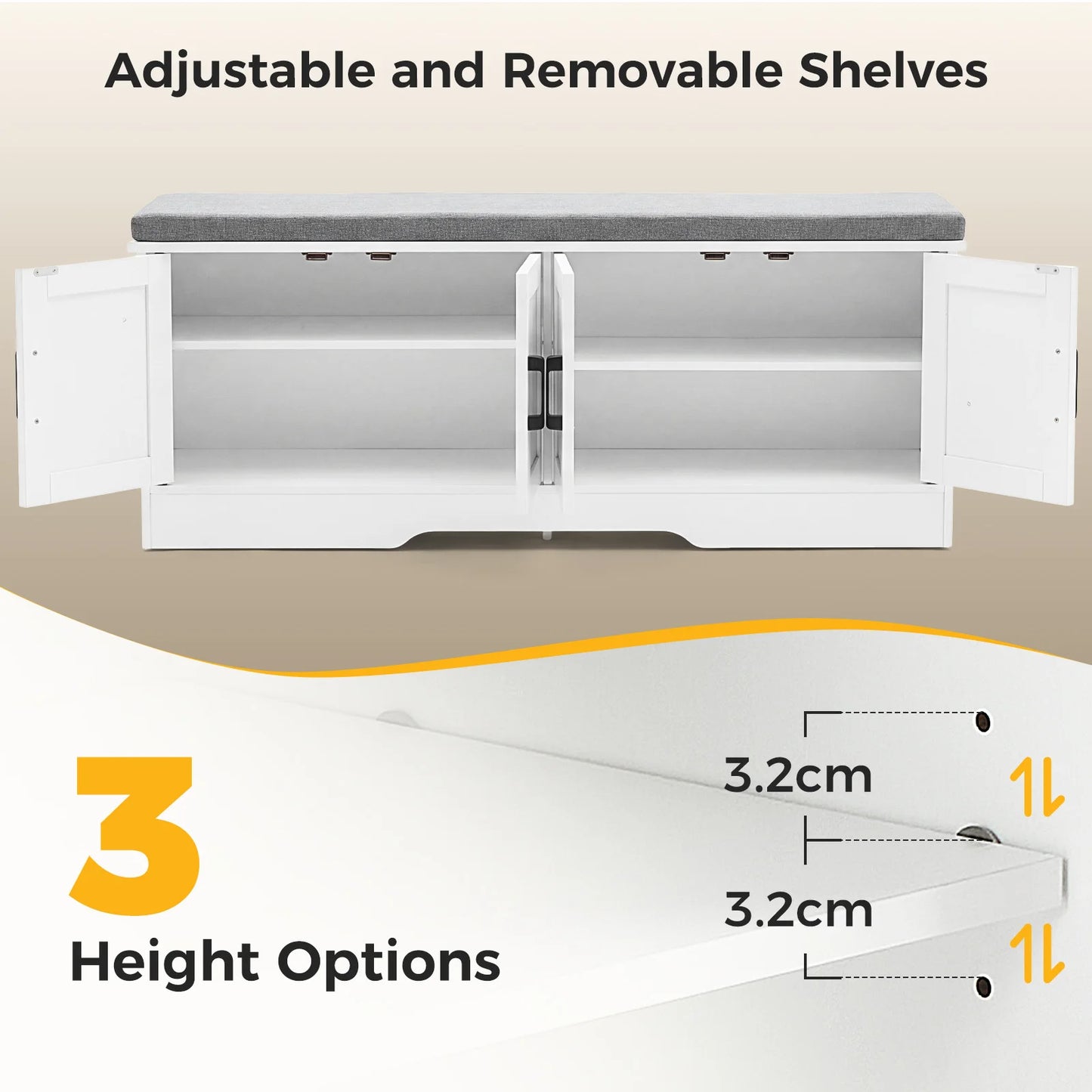 Storage Bench Shoe Organizer Cabinet with Padded Seat